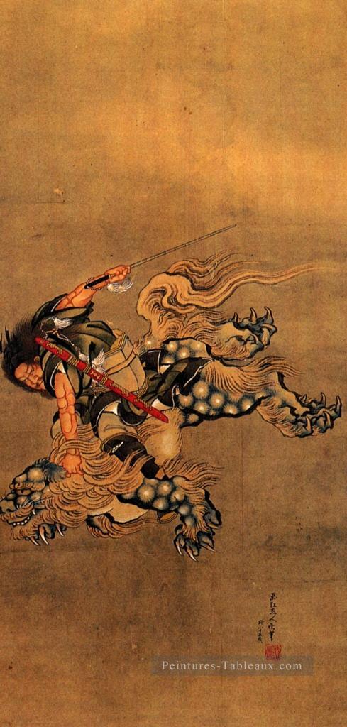 Shoki équitation un lion shishi Katsushika Hokusai ukiyoe Peintures à l'huile